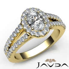 Split Shank French Pave Halo diamond Ring 18k Gold Yellow