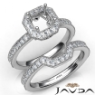 Pave Diamond Engagement Ring Asscher Bridal Set 18k White Gold Semi Mount 1Ct - javda.com 