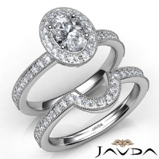 Milgrain Halo Pave Bridal diamond Ring Platinum 950