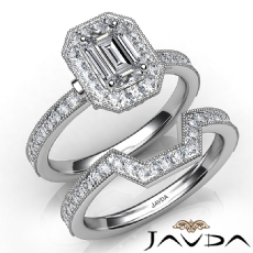 Milgrain Bezel Halo Bridal Set diamond Ring 18k Gold White