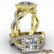 Twisted Shank Halo Pave Set diamond  18k Gold Yellow