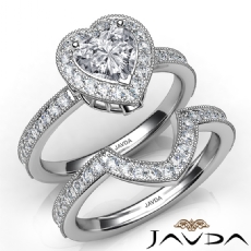 Milgrain Bridal Set Halo Bezel diamond Ring Platinum 950