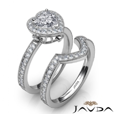 Milgrain Bridal Set Halo Bezel diamond Ring 18k Gold White