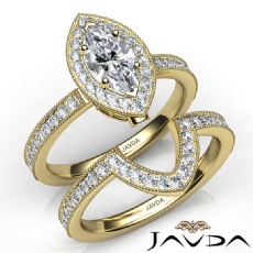 Milgrain Halo Pave Bridal Set diamond Ring 18k Gold Yellow