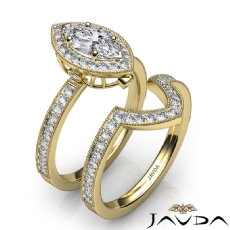 Milgrain Halo Pave Bridal Set diamond Ring 18k Gold Yellow