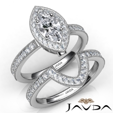 Milgrain Halo Pave Bridal Set diamond Ring Platinum 950
