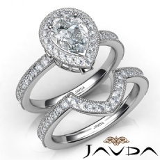 Halo Milgrain Bezel Bridal diamond Ring 18k Gold White