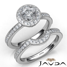 Halo Pave Milgrain Bridal diamond Ring Platinum 950