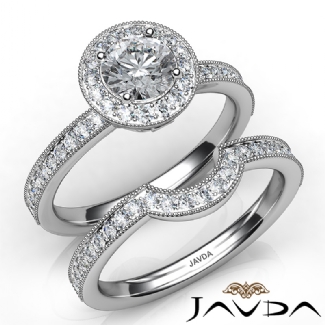 Halo Pave Diamond Engagement Ring Round Bridal Set Platinum Semi Mount 1Ct