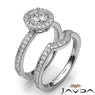 Halo Pave Diamond Engagement Ring Round Bridal Set Platinum Semi Mount 1Ct