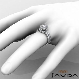 Halo Pave Diamond Engagement Ring Round Bridal Set Platinum Semi Mount 1Ct