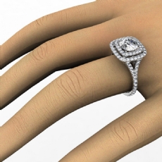French Set Pave Double Halo diamond Ring 14k Gold White