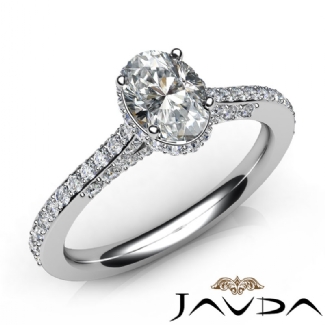 Diamond Engagement Pave Setting Platinum Oval Cut Semi Mount Ring 0.65Ct