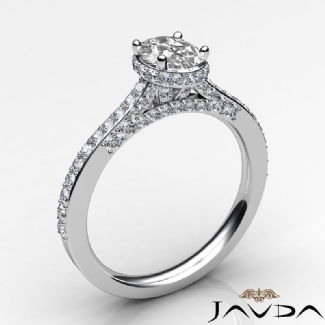 Diamond Engagement Pave Setting Platinum Oval Cut Semi Mount Ring 0.65Ct