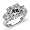 3 Stone Halo Princess Cut Semi Mount Diamond Engagement Ring 18k White Gold 2.15Ct - javda.com 
