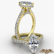 Cathedral Hidden Halo U Pave diamond Ring 18k Gold Yellow