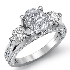 Three Stone Bridge Accent diamond Ring Platinum 950