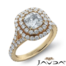 French Set Pave Double Halo diamond Ring 18k Gold Yellow