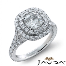 French Set Pave Double Halo diamond Ring 18k Gold White