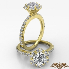 Scalloped Halo French Cut Pave diamond Ring 14k Gold Yellow