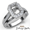 Halo Pave Diamond Engagement Emerald Semi Mount Millgrain Ring 14K W Gold 0.90Ct