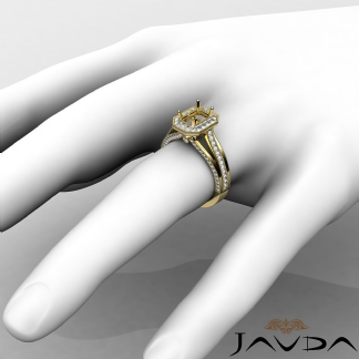 Halo Pave Diamond Engagement Emerald Semi Mount Millgrain Ring 18k Gold Yellow 0.9Ct