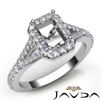 Diamond Engagement 14k Gold White Halo Pave Setting Emerald Semi Mount Ring 0.5Ct