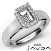Emerald Diamond Engagement Halo Pave Setting Semi Mount Ring Platinum 0.2Ct