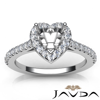 Diamond Engagement Heart Semi Mount Shared Prong Setting Ring 14k Gold White 0.5Ct