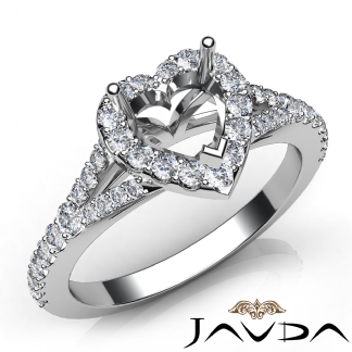 Diamond Engagement 14k Gold White Halo Pave Setting Heart Semi Mount Ring 0.5Ct