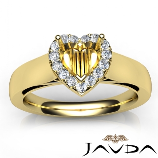 Heart Diamond Engagement Halo Pave Setting Semi Mount Ring 14k Gold Yellow 0.2Ct