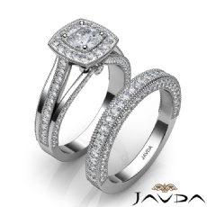 Halo Pave Milgrain Bridal Set diamond Ring 14k Gold White