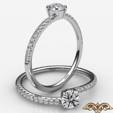 4 Prong French Cut Pave Sleek diamond Ring 18k Gold White