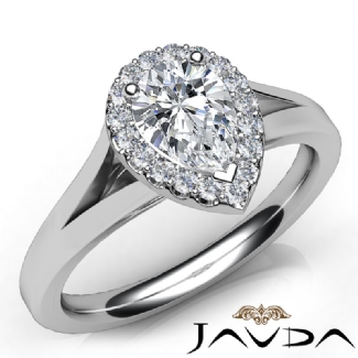Diamond Engagement Pear Semi Mount Gold W18k Halo Pave Setting Ring 0.2Ct