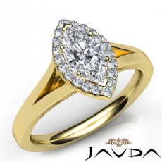 Split Shank Halo French Pave diamond Ring 14k Gold Yellow