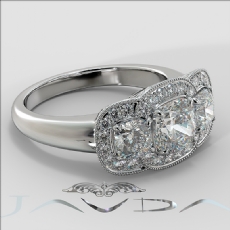 3 Stone Halo Milgrain Filigree diamond Ring 18k Gold White