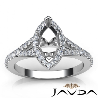 Diamond Engagement 14k Gold White Halo Pave Setting Marquise Semi Mount Ring 0.5Ct