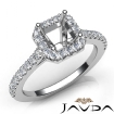 Diamond Engagement Asscher SemiMount Shared Prong Setting Ring 14k White Gold 0.5Ct - javda.com 