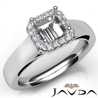 Asscher Diamond Engagement Halo Pave Setting Semi Mount Ring 14k Gold White 0.2Ct