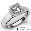 Asscher Diamond Engagement Halo Pave Setting Semi Mount Ring 14k White Gold 0.2Ct - javda.com 