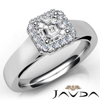 Asscher Diamond Engagement Halo Pave Setting Semi Mount Ring Gold W18k 0.2Ct