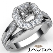 Halo Pave Diamond Engagement Asscher Semi Mount Millgrain Ring 14k Gold White 0.9Ct