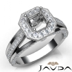 Halo Pave Diamond Engagement Asscher Semi Mount Millgrain Ring 18k White Gold 0.9Ct - javda.com 