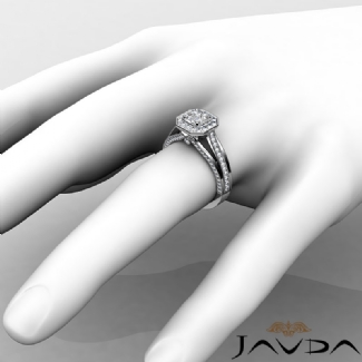 Halo Pave Diamond Engagement Asscher Semi Mount Millgrain Ring Platinum 0.9Ct
