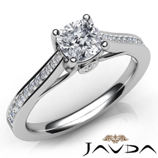 Channel Setting Diamond Engagement Cushion Semi Mount Ring Platinum 0.3Ct