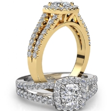 French Pave Halo Split Shank diamond Ring 14k Gold Yellow