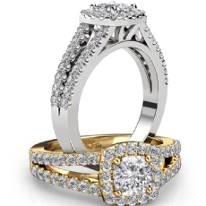 French Pave Halo Split Shank diamond Ring 14k Gold White