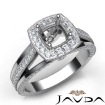 Halo Pave Diamond Engagement Cushion Semi Mount Millgrain Ring 14k White Gold 0.9Ct - javda.com 