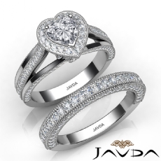 Halo Milgrain Edge Bridal Set diamond Ring 14k Gold White