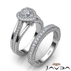 Halo Milgrain Edge Bridal Set diamond Ring 18k Gold White